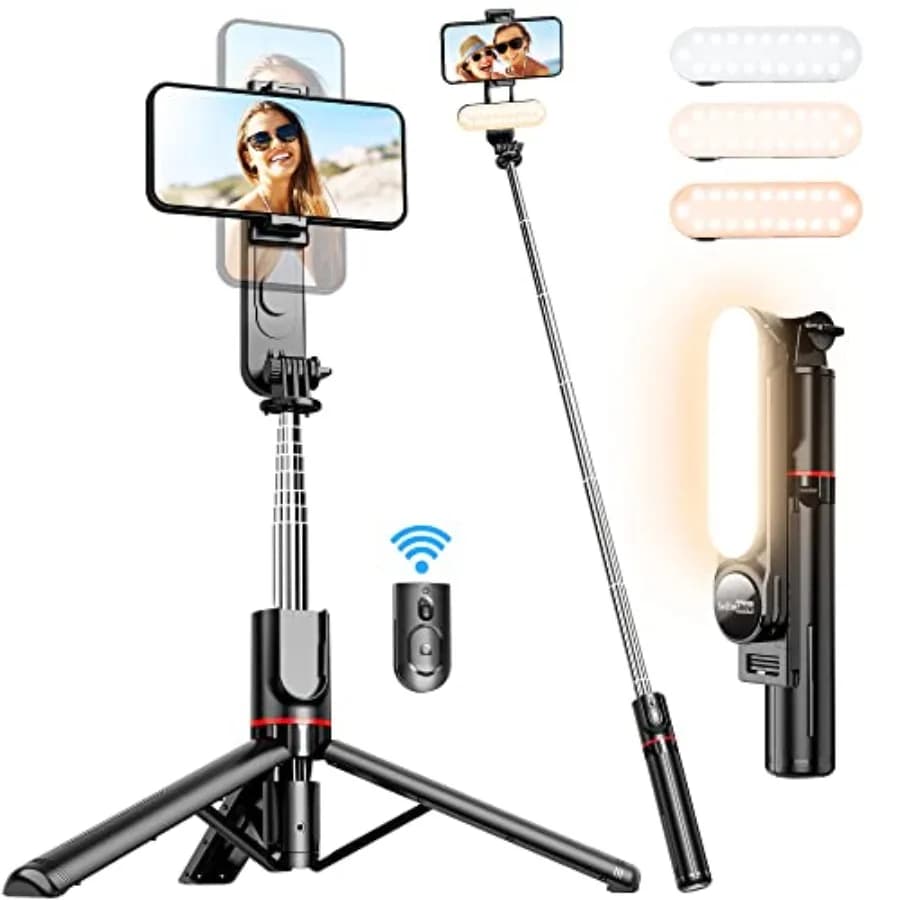 Stable Selfie Stick Tripod with Fill Light, 44 Inch Extendable Selfie Stick with Wireless Remote and Tripod Stand 360 Rotation