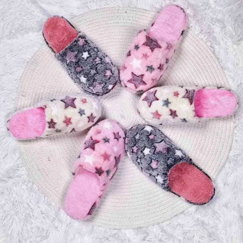 Five-pointed Stars Soft Slippers for Women's Home Couples Plush Slides for Winter Bedroom Adults Flat Sandals in Silent and welcoming plush