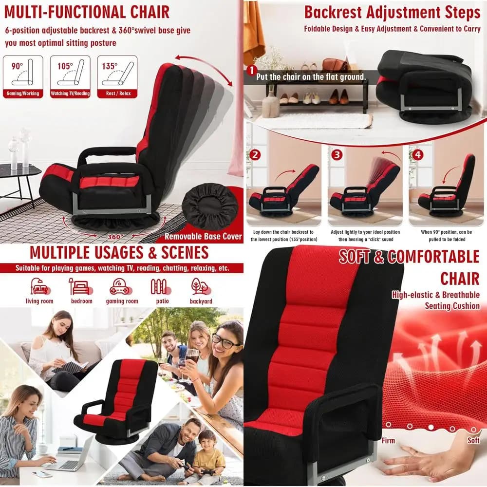 Sedia da Gaming Ergonomica Reclinabile con Braccioli, 6 Posizioni Regolabili, Schienale e Cuscino Imbottiti, Ideale per E-Sports, Lettura