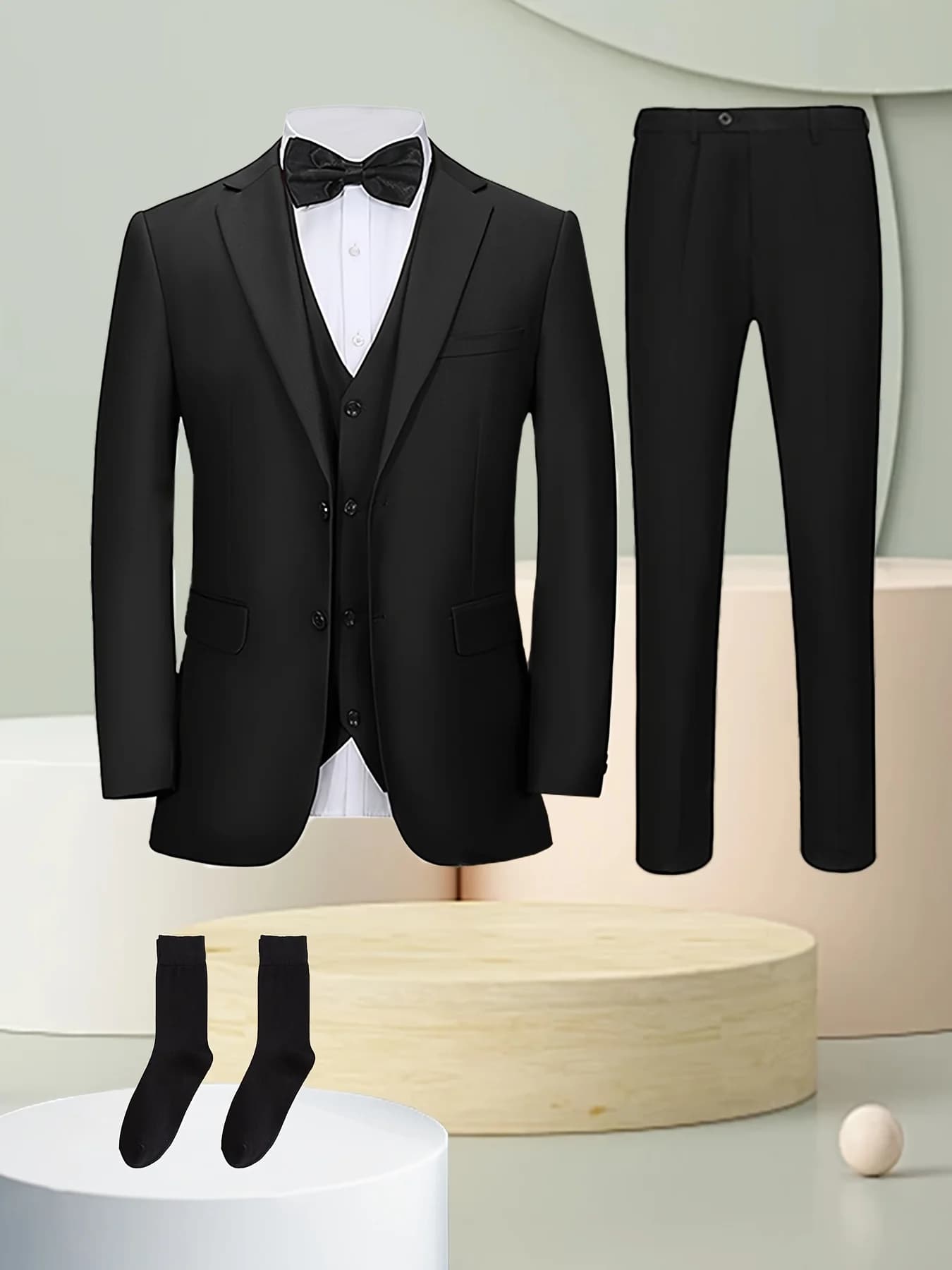 Set smoking formale da uomo 4 pezzi: gilet + pantaloni + calzini | Abito classico solido per affari/festa/interviste