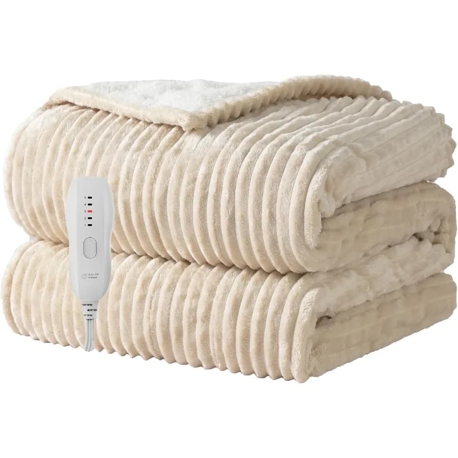 Coperta riscaldata Coperta elettrica 50"X60" Coperta riscaldante con 5 impostazioni di calore-3 ore con certificazione OffETL automatica Lavabile in lavatrice Beige