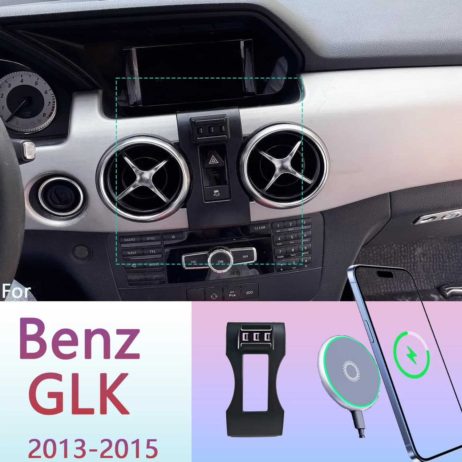 Per Mercedes Benz 2013 2014 2015 GLK X204 supporto per telefono magnetico 15W supporto per telefono con ricarica Wireless supporto per telefono MagSafe personalizzato