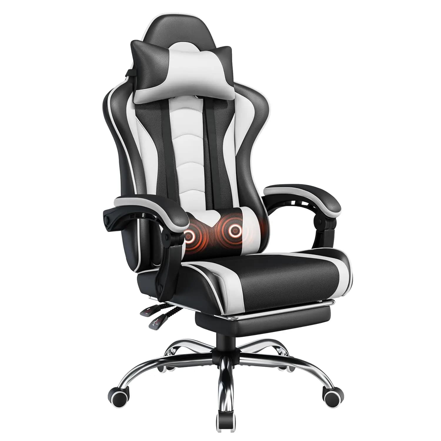 Sedia da Gaming, Sedia per Videogiochi con Massaggio, Supporto Lombare e Poggiapiedi Regolabile in Altezza, Ergonomica per Computer, Personalizzabile