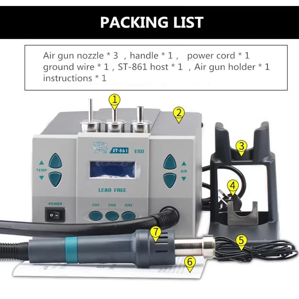 ST-861 1000W pistola ad aria calda regolabile senza piombo stazione di rilavorazione saldatura 110/220V per la riparazione del Chip della CPU del telefono stesso QUICK 861DW