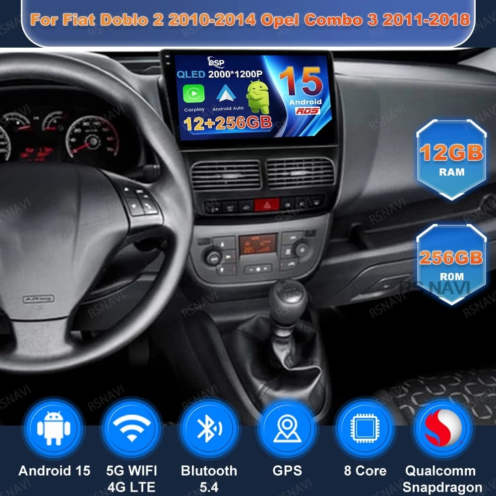 Android 15 Autoradio Per Fiat Doblo 2 2010-2014 Opel Combo 3 2011-2018 Navigazione Stereo 5G WIFI BT GPS Wireless Carplay Auto