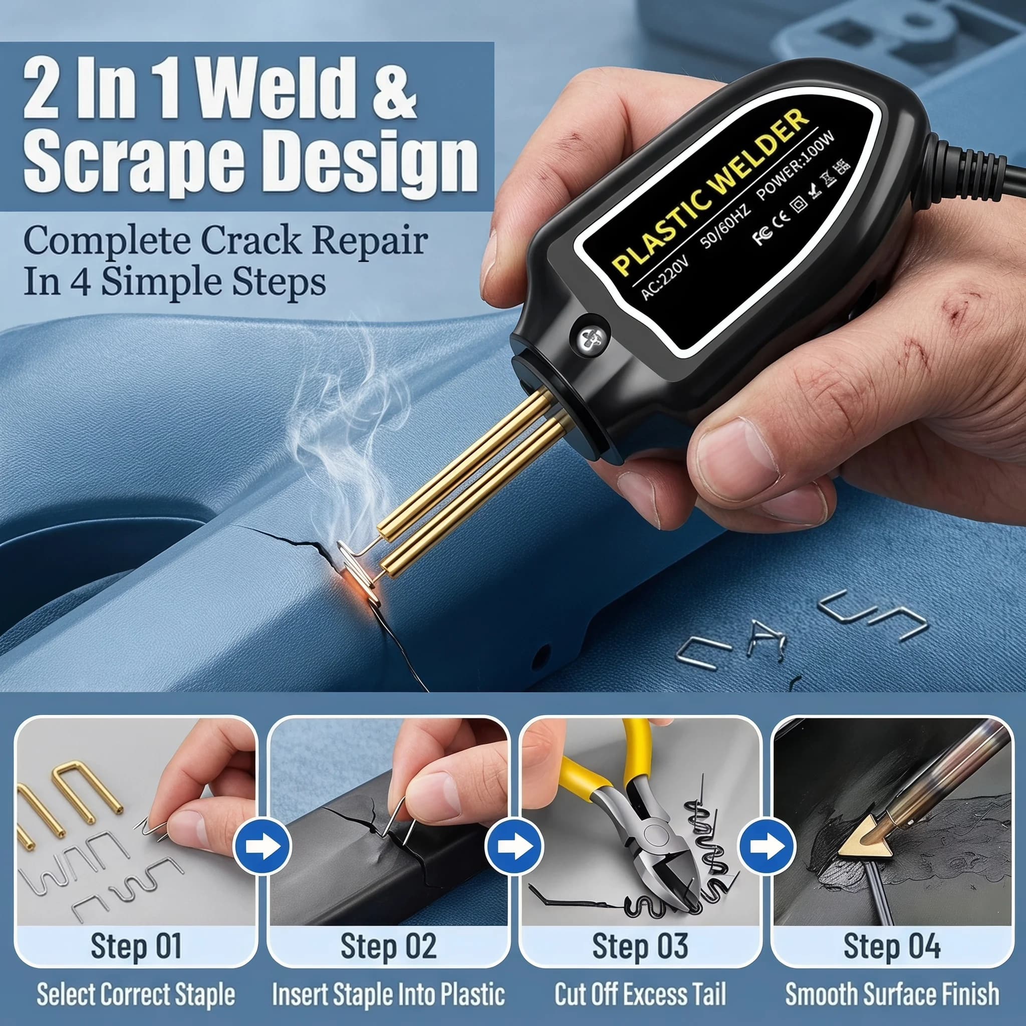 Plastic Welder 100W Heat Gun 400pcs Hot Staplers Plastic Welding Machine Bumper Soldering Iron Staples Car Repair Tools Kit