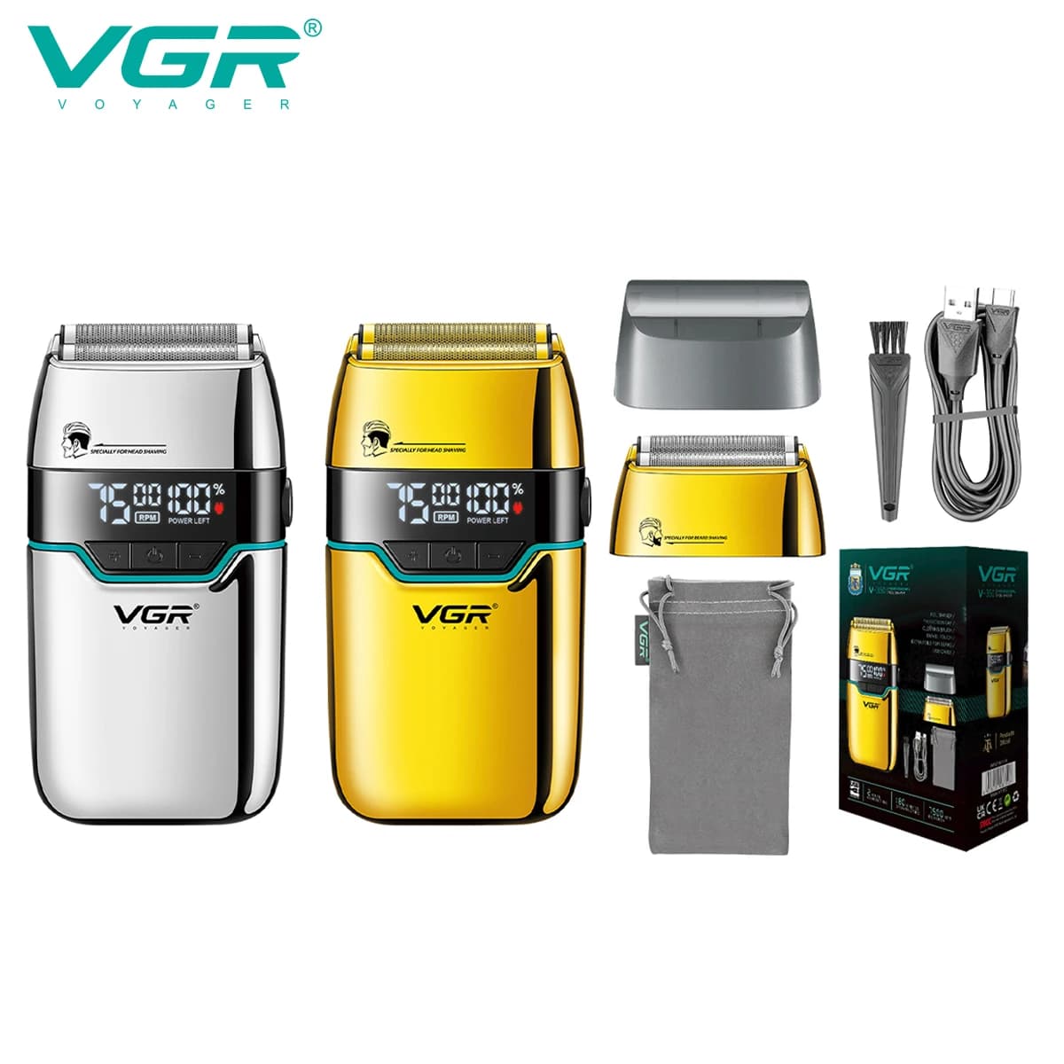 VGR 350 Men's Razor Comfortable Satin Digital Smart Haircut Deep Cleaner Metal Body Electric Whitening Devi
