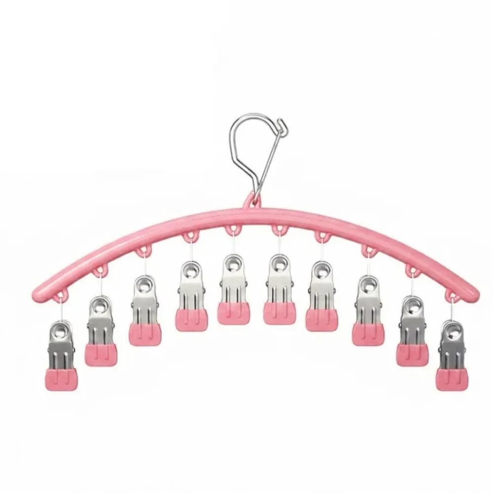 Stainless Steel 10 Clips Sock Drying Rack Non-slip Space Saving Arc Shaped Sock Drying Rack Waterproof Clothes Drying Hanger