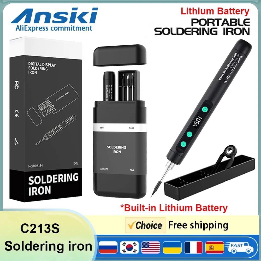 Batteria integrata per saldatore wireless ANSIKI C213S 180-450 ° temperatura regolabile con kit di strumenti di riparazione per saldatura portatile a 3 punte