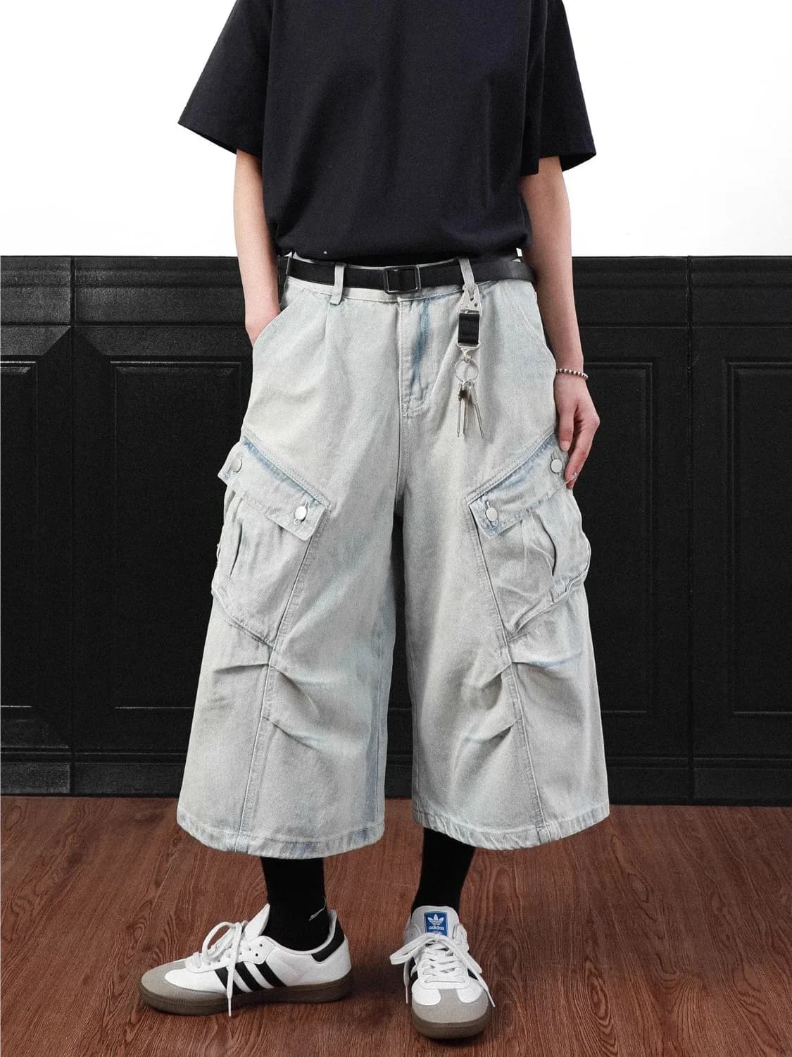 Jeans American Retro Washed Multitasche Men, Summers, Larga fit, Foldable Design, Larga Leg, Workwear Style, Casual, Straight Cut