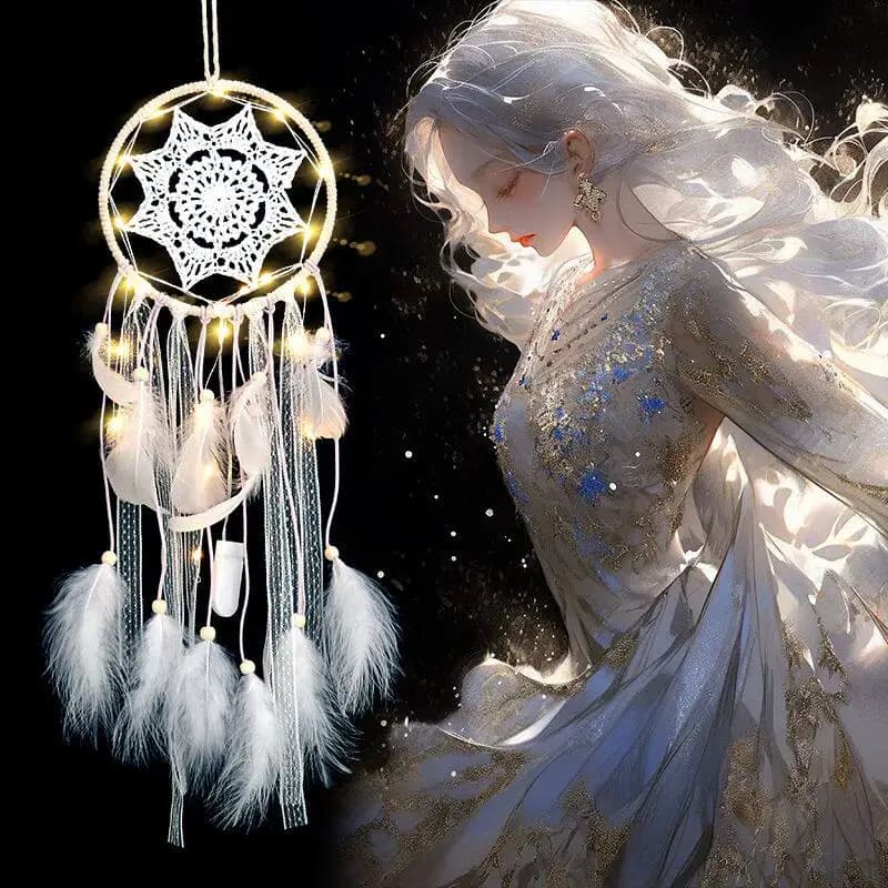 Healing Light-Up Dreamcatcher Soft Pink Lace Feathers Handmade Romantic Decor Great for Bedroom Soft Decor Gift Giving & Scene S