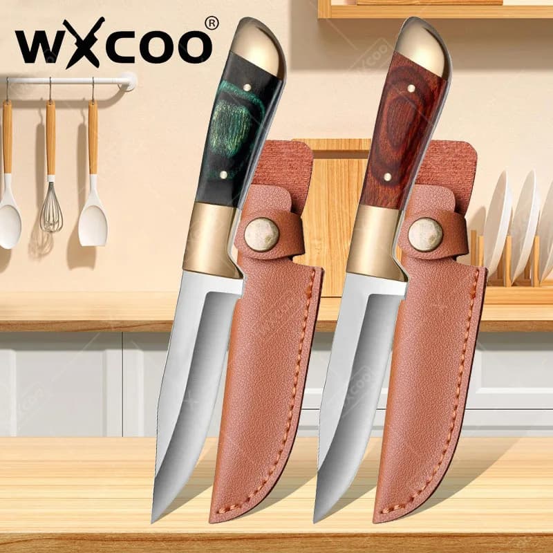 WXCOO Coltelli da intaglio a mano Coltello da bistecca per carne da frutta in acciaio inossidabile Coltello da cucina per disossare Mannaia da carne da macellaio Manico in legno