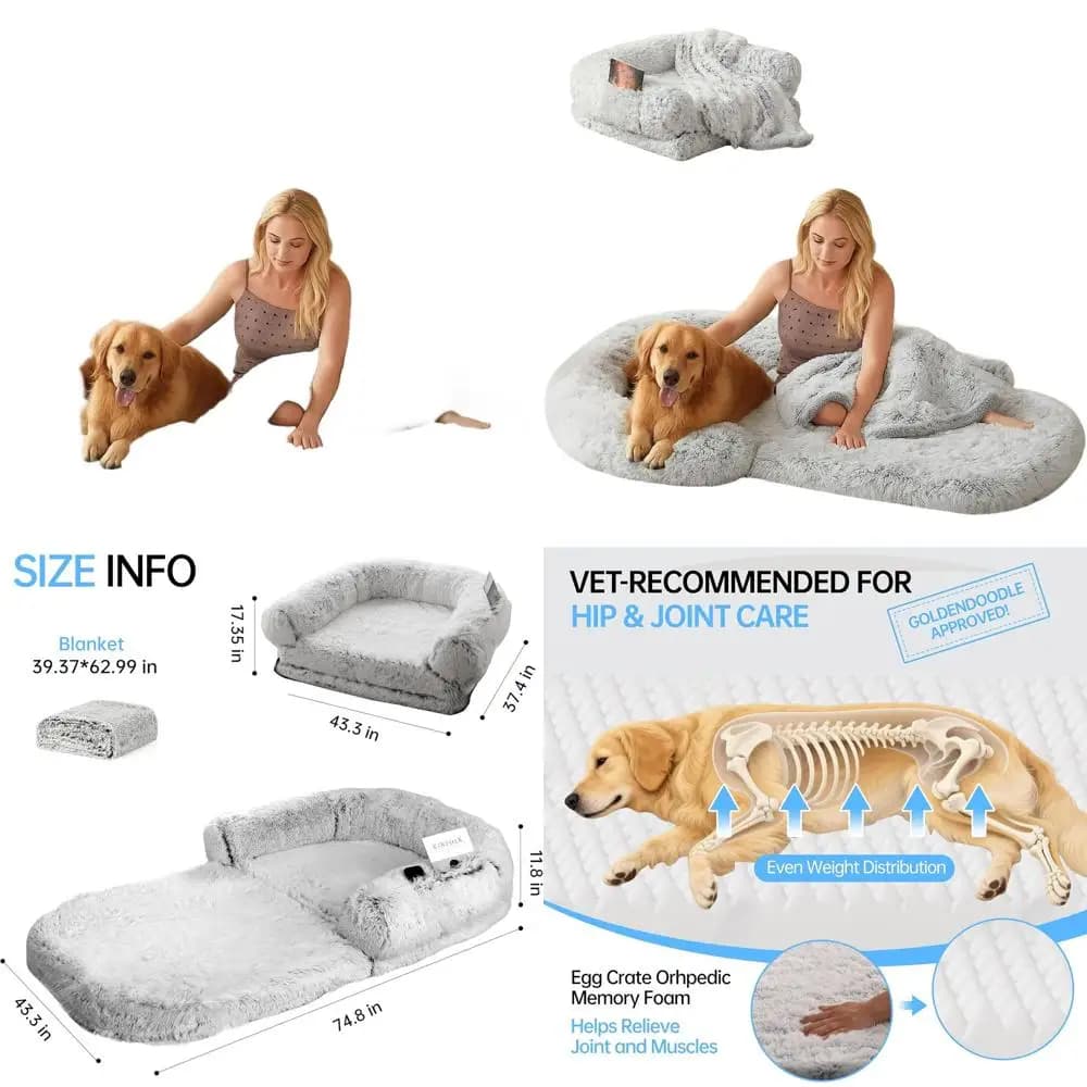 Letto per cani ortopedico in memory foam, pieghevole e lavabile, di grandi dimensioni per animali domestici adulti, 74,8x43,3x11,81