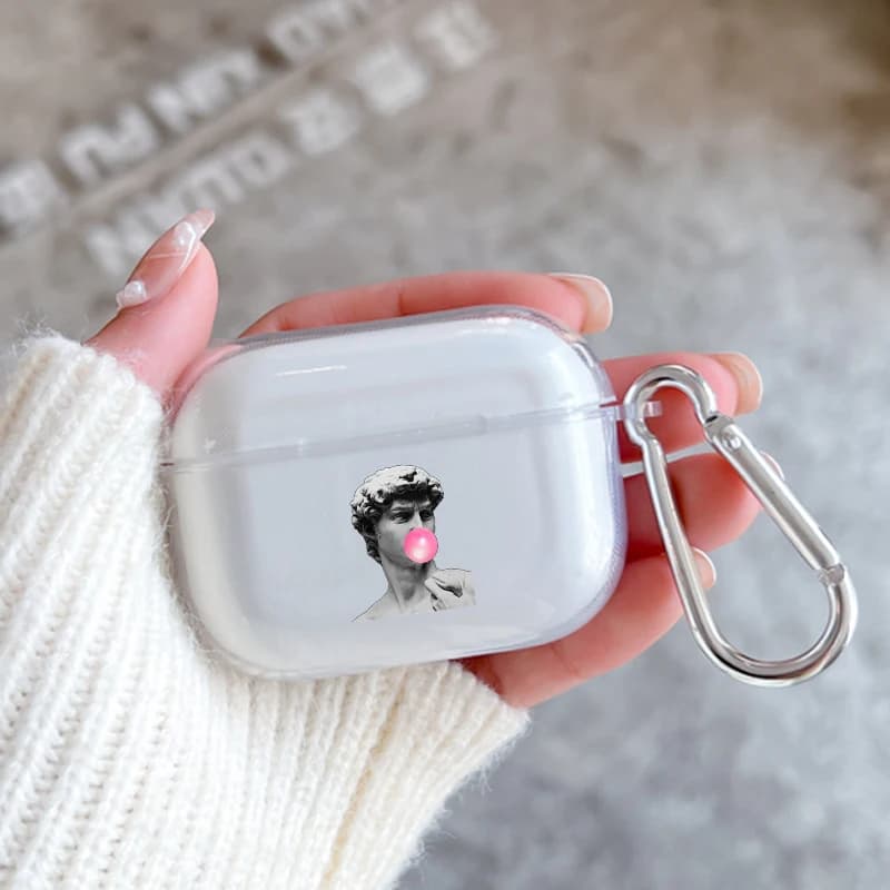 Earphone Case For Airpods 4 3 2 1 Pro3 Pro2 Shockproof With Keychain For Airpods 4 Clear Cover Art Aesthetic David Mona Lisa