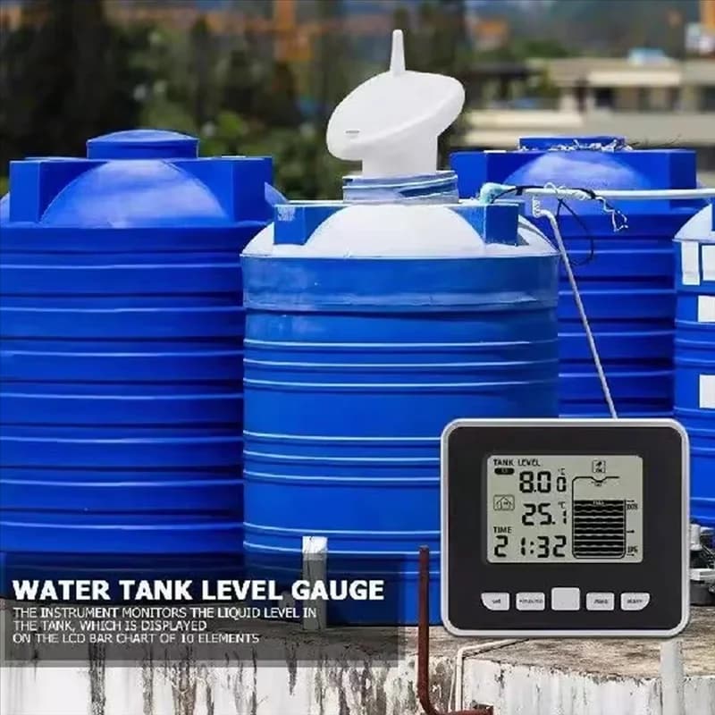 A20F-Indicatore di livello dell'acqua wireless Sensore del serbatoio dell'acqua Sensore di livello del liquido Termometro digitale Orologio Misuratore di livello dell'acqua