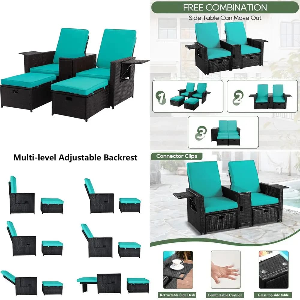 Divanetto in vimini da esterno - Set in rattan con cuscino - Poltrona lounge regolabile con poggiapiedi, mobili in vimini o G