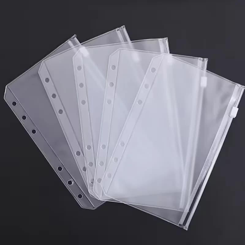 A5/A6/A7 Binder Pockets Binder Zipper Folders for 6-Ring Notebook Binder Waterproof PVC Leaf Pouch Document Filing Bags