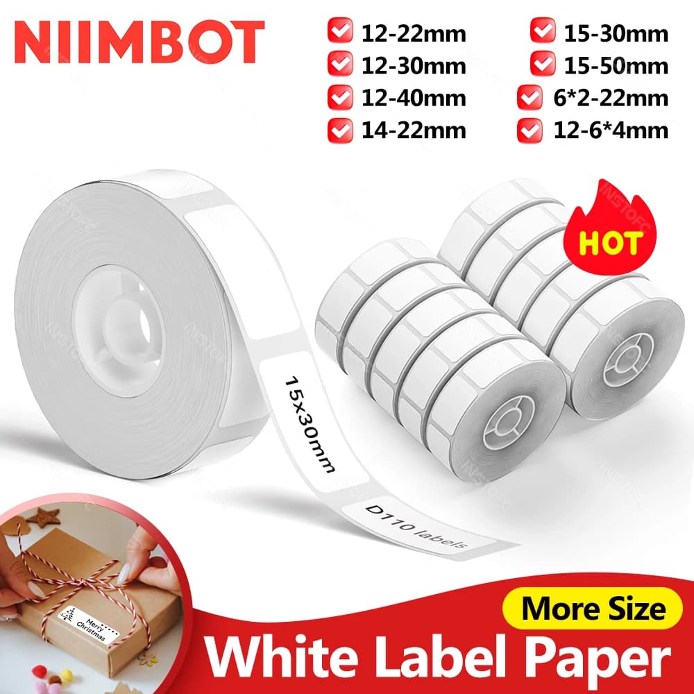 Niimbot D11 Adhesive Label D110 D11H D110M Label Printer Self-adhesive Card Waterproof Wall decal Pure White