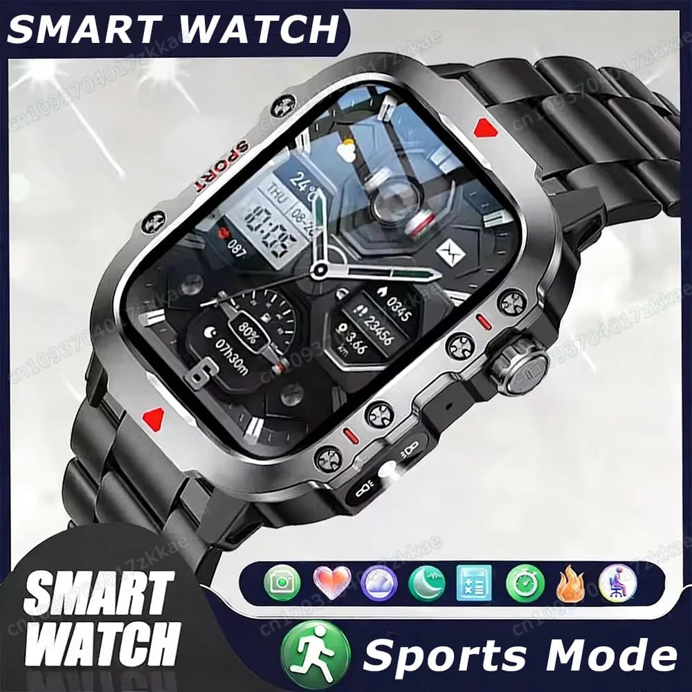 Nuovo orologio intelligente per sport all'aria aperta Schermo HD Torcia a LED Bluetooth che parla GPS Tracker Smart Watch per uomo Donna Regalo di festa