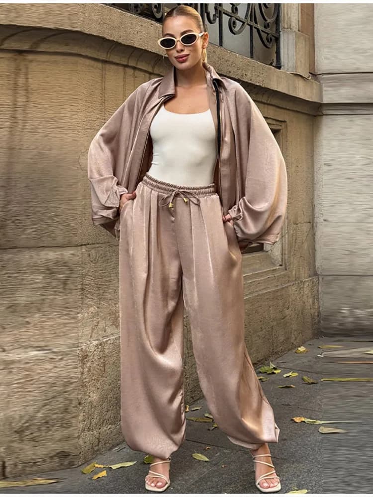 Set Chic Lagenlook con Camicia a Maniche a Pipistrello e Pantaloni a Gamba Larga, Outfit Casual Primaverile Trendy Vintage per Donna