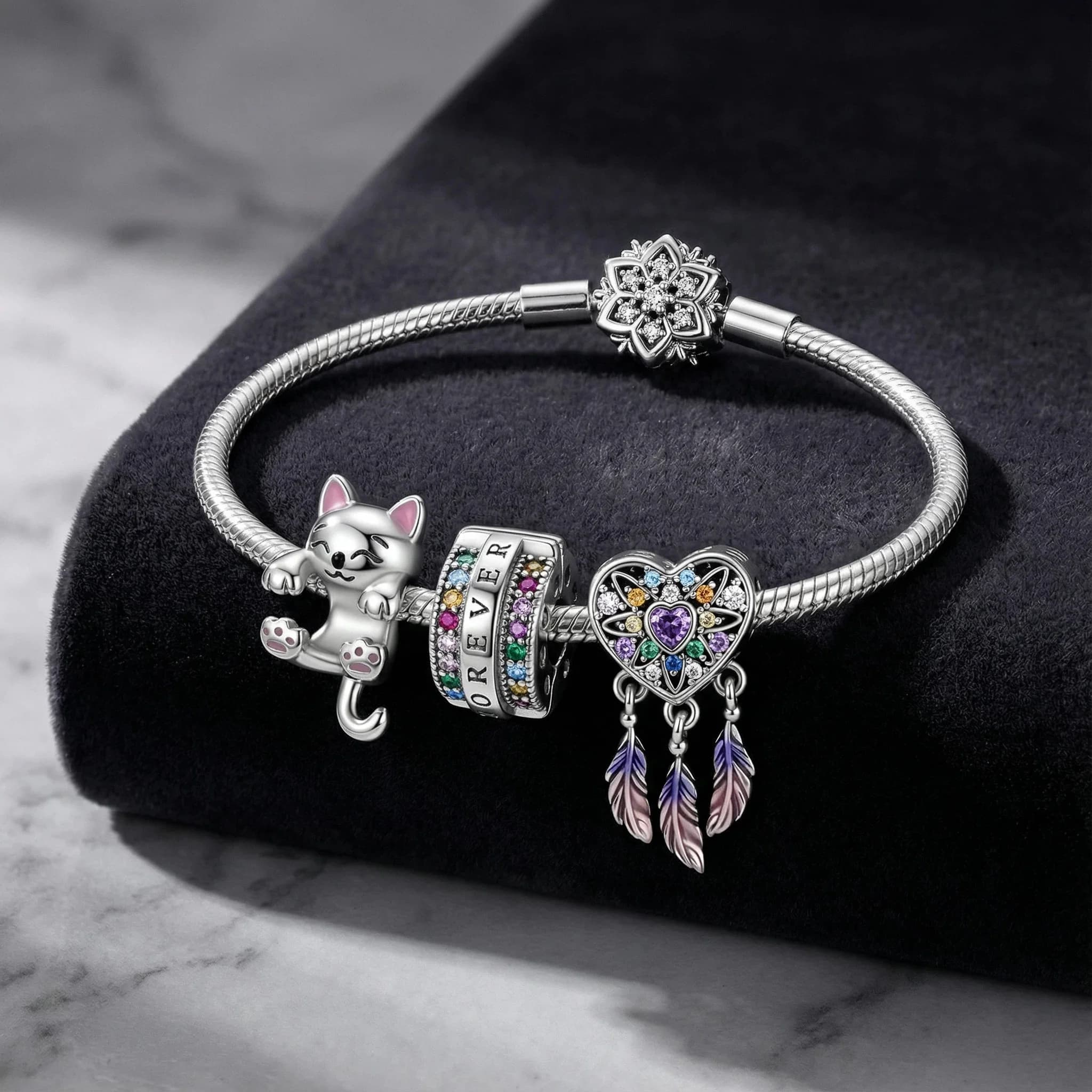 925 Sterling Silver Dreamcatcher Charms Pendant with Cubic Zirconia,Fit DIY bracelet necklace Gift for Her,Colgante Plata