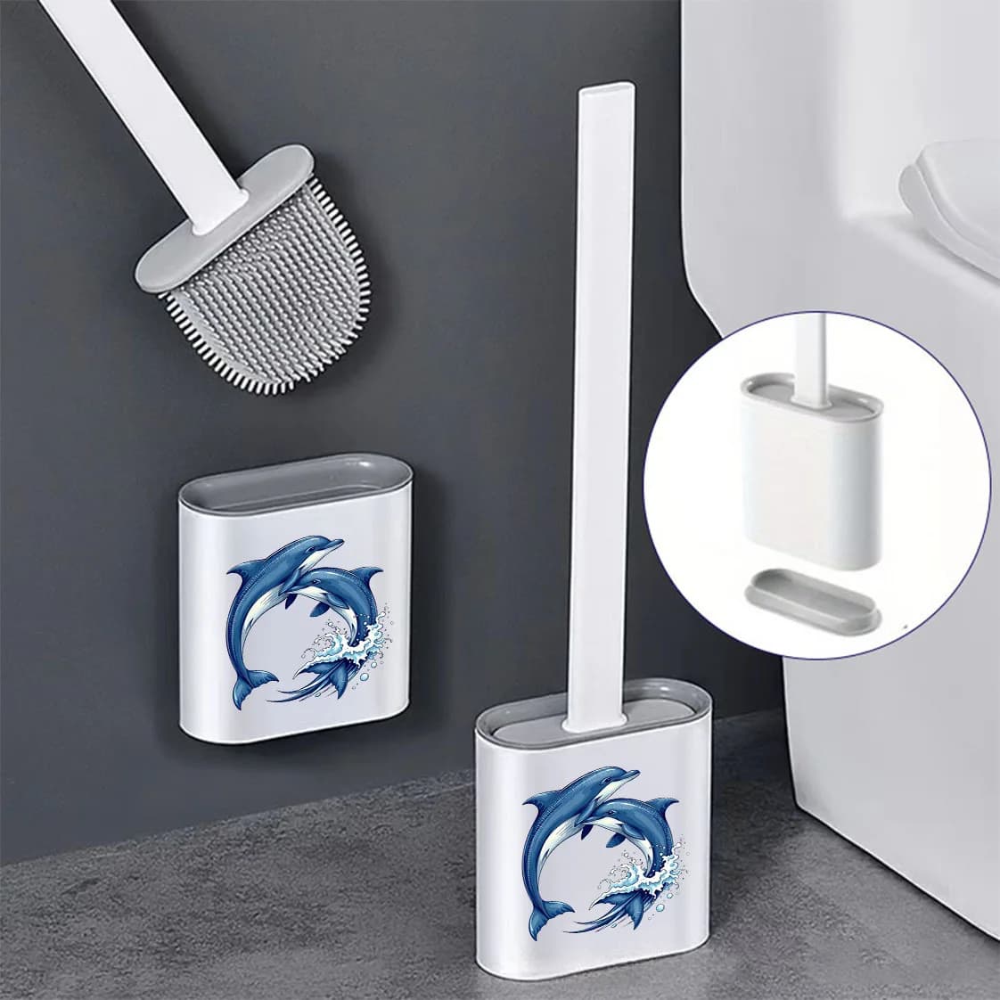 1 scopino per WC a parete con motivo dafino: strumento per la pulizia del bagno commerciale staccabile, resistente all'acqua e riutilizzabile