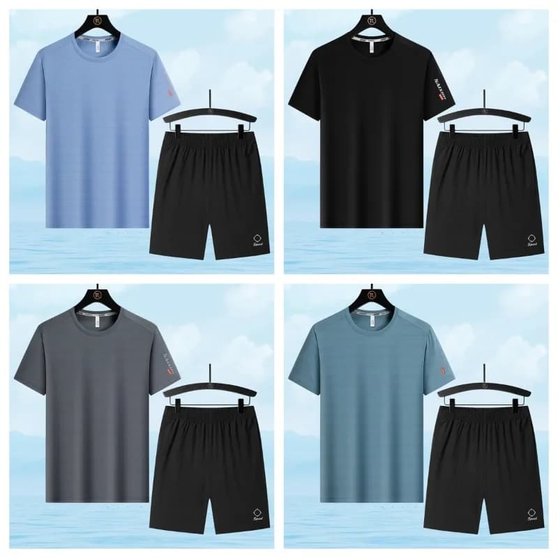 Set Sportivo Estivo da Tennis da Tavolo, Leggero e Traspirante, Casual, Trendy, in Seta Ghiaccio a Rapida Asciugatura, Set 2 Pezzi