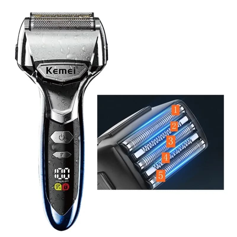 Kemei 5-blade system Electric shaver for man Face Barba Dry and wet electric shaving machine rechargeable for bald head