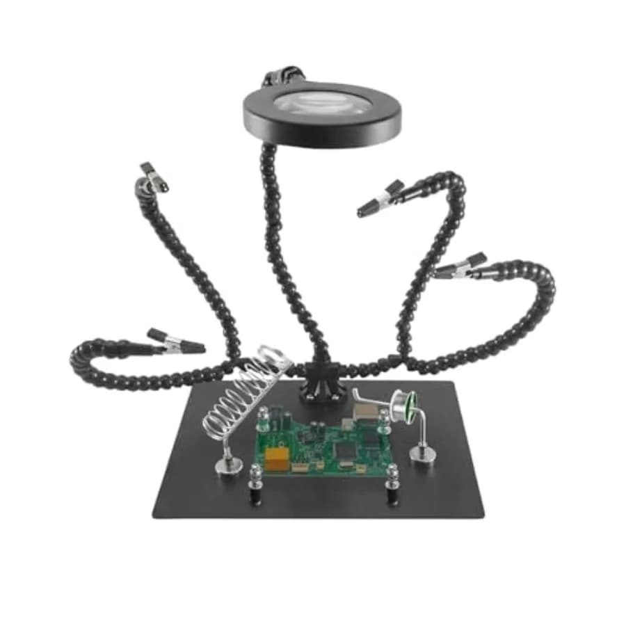 Stazione di Saldatura Professionale con Supporto per Saldatura, Base Magnetica per Circuiti Stampati, Lampada Ingrandente a LED 3X, Saldatore e Porta Fili