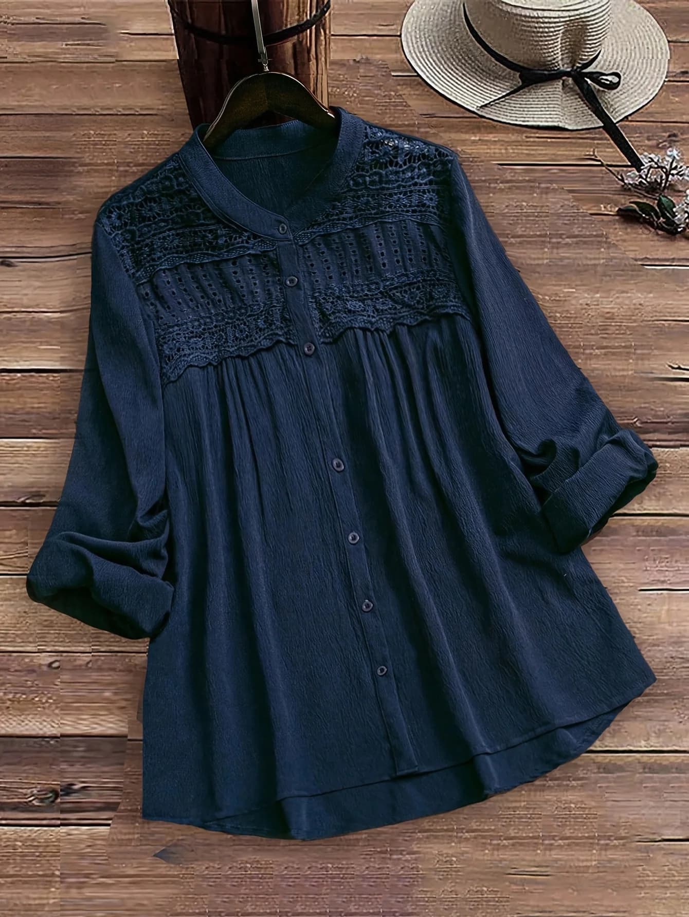 Women's strong size shirt with lace inserts