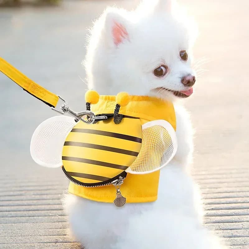 Cute Bee Dog Harness and Leash Set for Small Dogs or Cat, Adjustable No-Pull Vest, Soft Waterproof Puppy Supplies with Snack Bag
