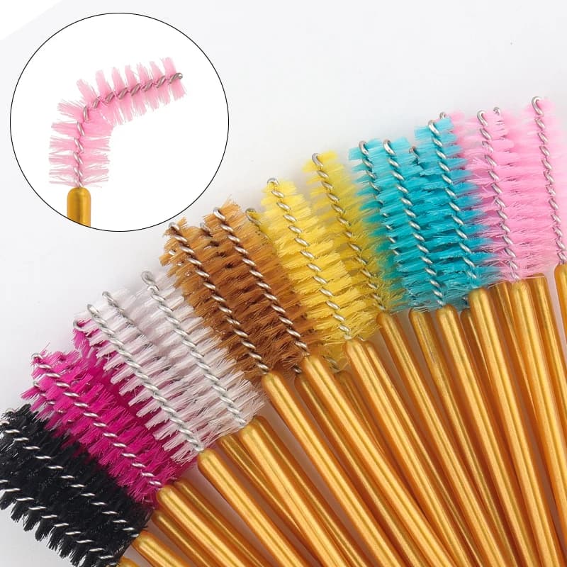 50 Pz Use And Drop Brush for Makeup Eye Mascara Handbags Gold Mini Eye Lash Brushes Brief Eyebrow Combo Eyelash Extension Tool