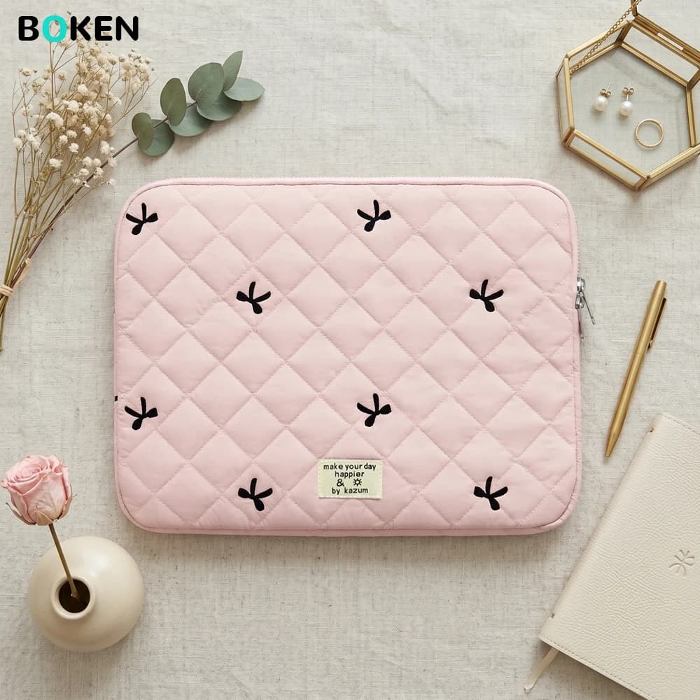 Custodia Protettiva Trapuntata Rosa con Fiocco per Laptop 13-15.6 Pollici MacBook Pro/Air HP Dell Lenovo - Borsa per Notebook da Donna