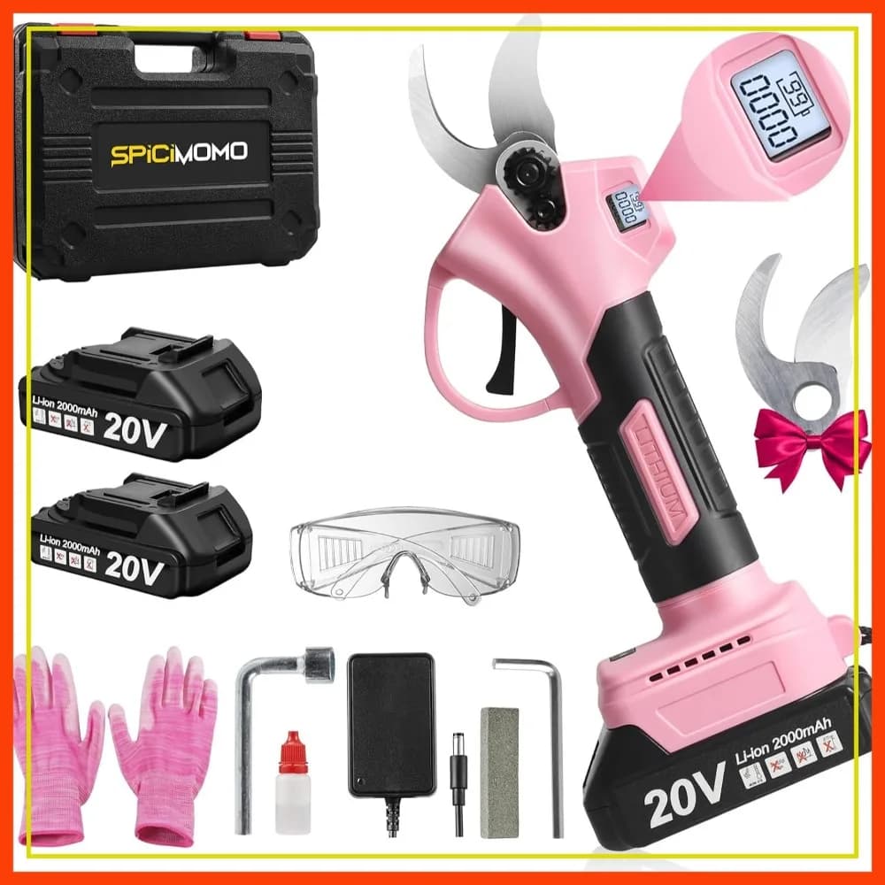 Forbici Elettriche Senza Fili per Potatura, Cesoie Rosa Brushless con 2 Batterie e Lame Sostituibili, Cassetta degli Attrezzi per Giardino e Paesaggistica