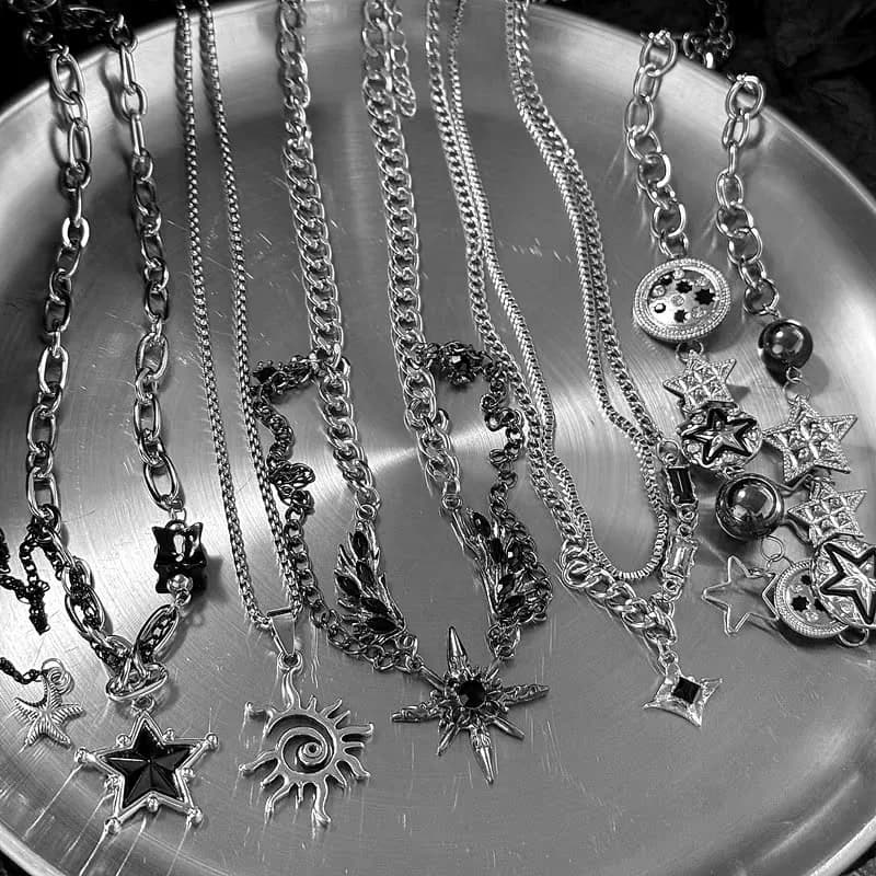 Punk Stainless Steel Star Geometry Pendant Necklace for Men Hip Hop Elements Jewelry