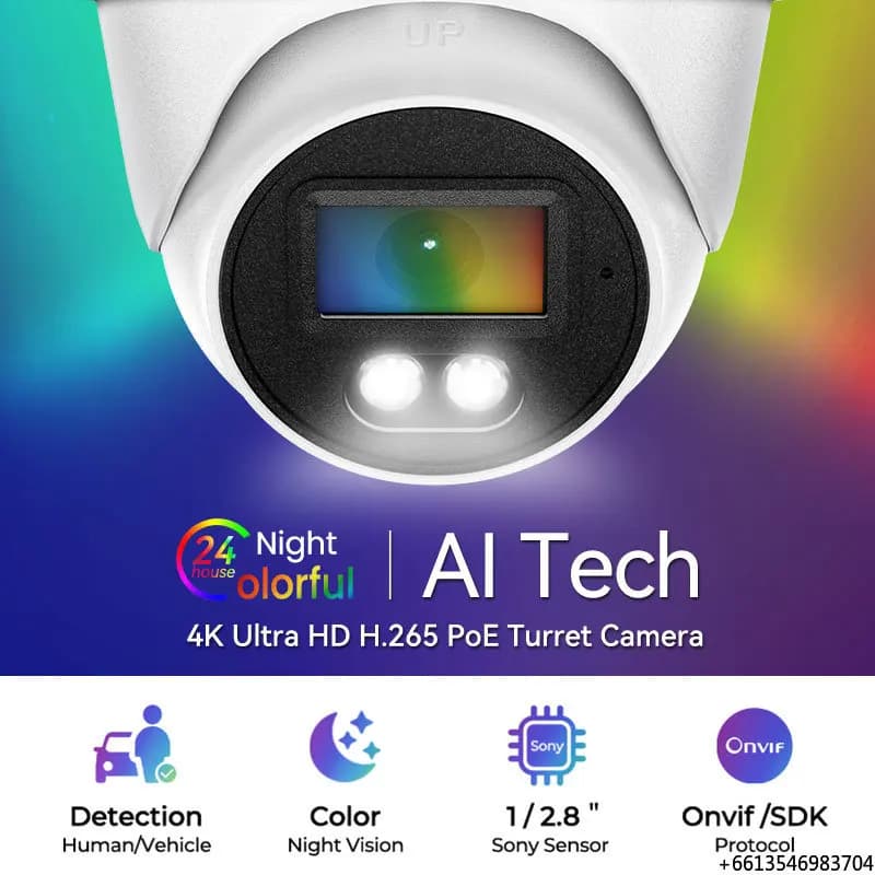 Telecamera di Sicurezza IP PoE 4K Ultra HD per Esterni con Visione Notturna a Colori, Rilevamento Umano e Veicolare, Telecamera Eyeball 4K 8MP