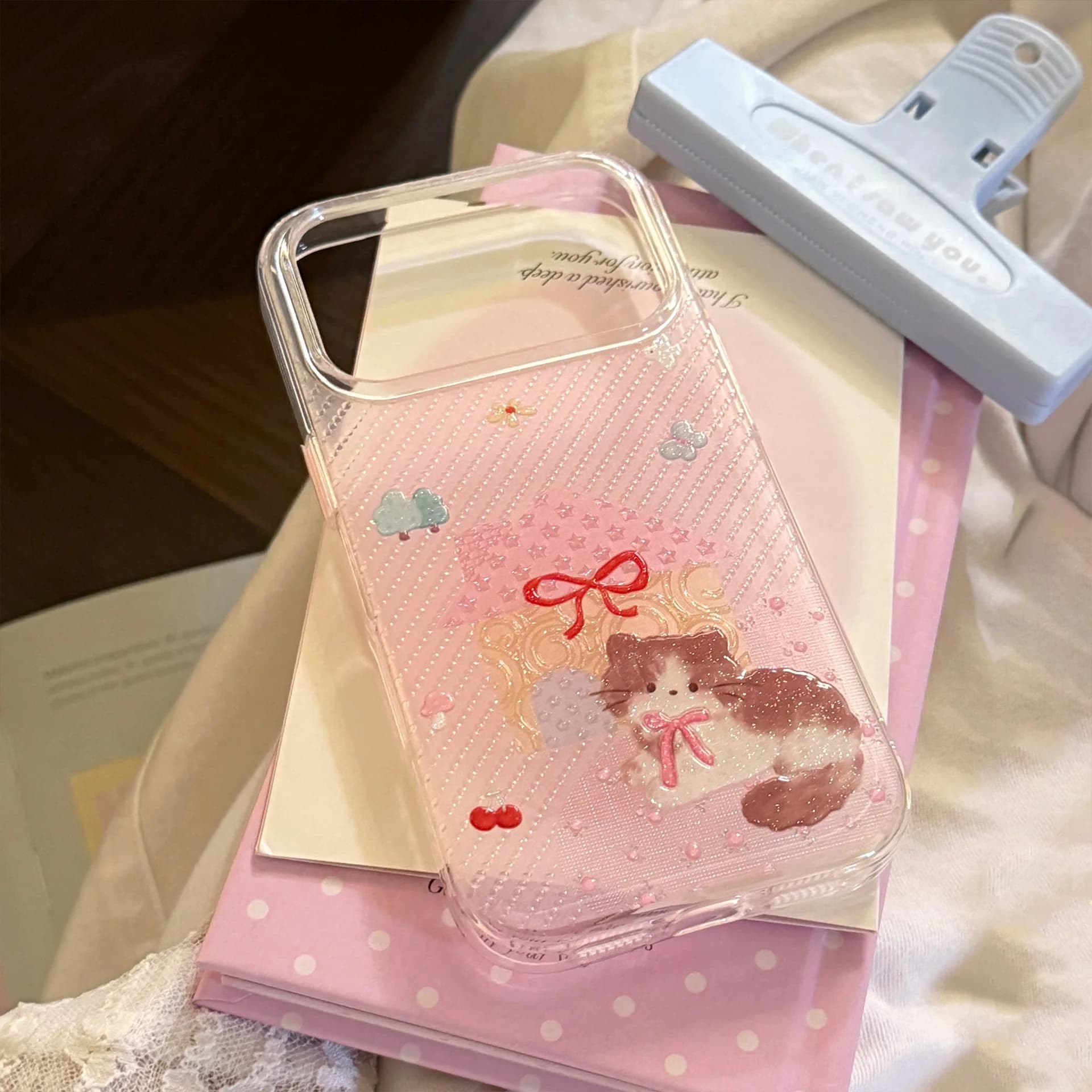 Custodia per telefono coreana alla moda INS con gatto per iPhone 12 Pro Max 13 Pro 14 15 16 Pro 17 Pro Max, cover antiurto simpatica a cartone animato