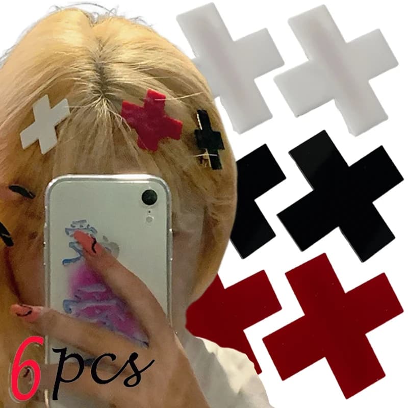 Y2K Red Cross Hair Clip Punk Gothic Hip-hop Charm Black Cross Barrettes Girls Cosplay Bobby Pin Vintage Hairpins Cool Unique