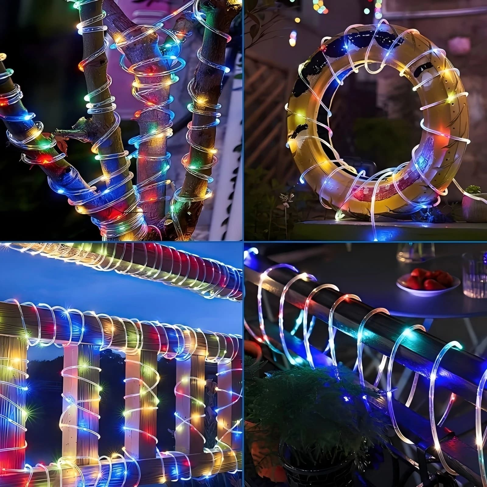Multicolor LED Rope String Lights Waterproof Outdoor Tree Wrap Fairy Light in Garland for Garden Patio Christmas Holiday Decor