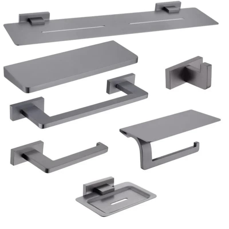 Gray 304 Stainless Steel Towel Rack Toilet Brush Holder Soap Dish Toothbrush Holder Towel Bar Hook Bathroom Hardware Set