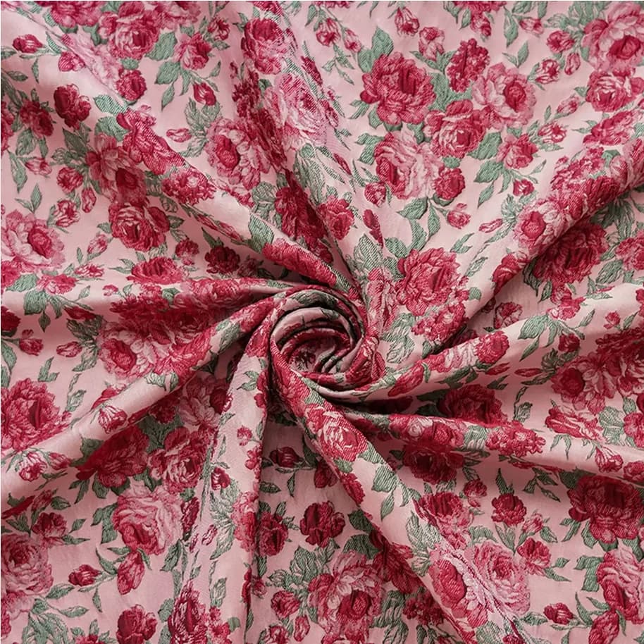 1 Meter/lot 140Cm Wide Red Rose Embossed Floral Jacquard Fabric Retro Style DIY Craft Material Cosmetics Bag Dress Cloth F161