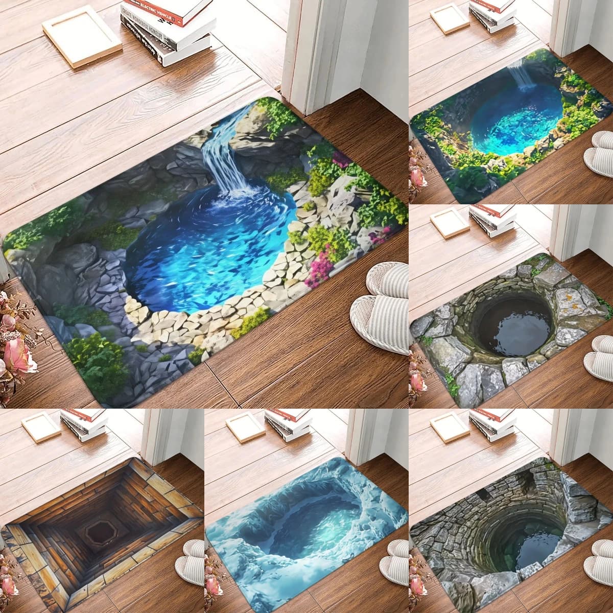 Tappetino 3D con Foro a Grotta Antiscivolo per Ingresso, Cucina, Bagno, Tappeto da Giardino, Zerbino