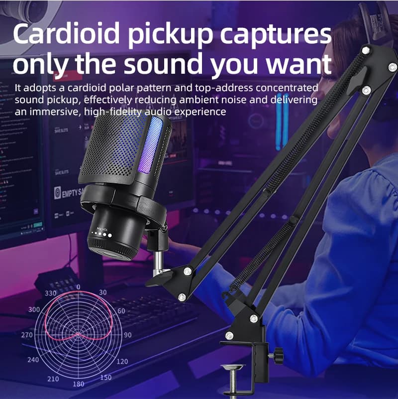 GAM-ZX798 multifunctional table microphone stand with real-time microphone monitoring and 3.5 mm integrated live recording
