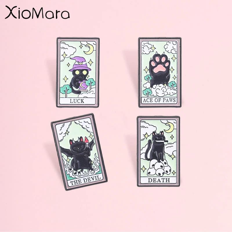 Mystical Cat Tarot Card Enamel Pin, Fantasy Devil Death Lucky Tarot Card Badge, Fashion Accessory,Best Gift for Mysticism Lovers