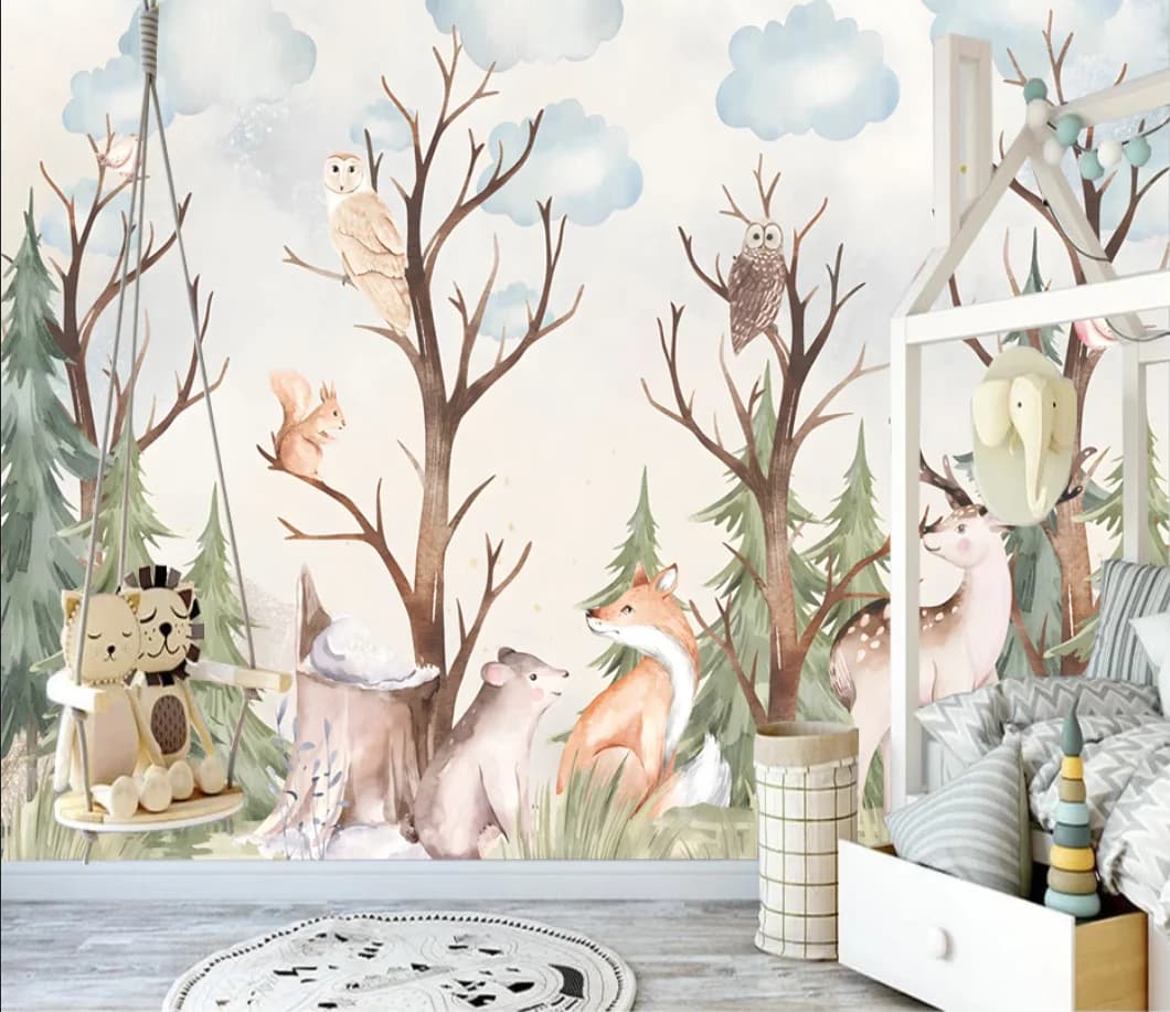 Carta da parati personalizzata 3D Murale cervo sika foresta cartone animato Animali e piante Soggiorno Camera dei bambini Sfondo Decorazione della parete
