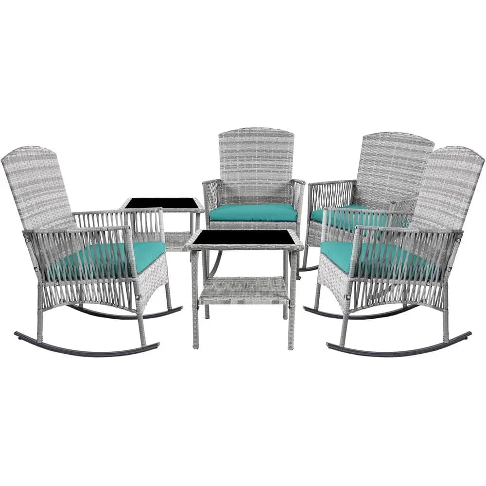 6-Piece Outdoor Wicker Rocking Chair Set with Side Table and Cushions for Patio, Garden, and Balcony