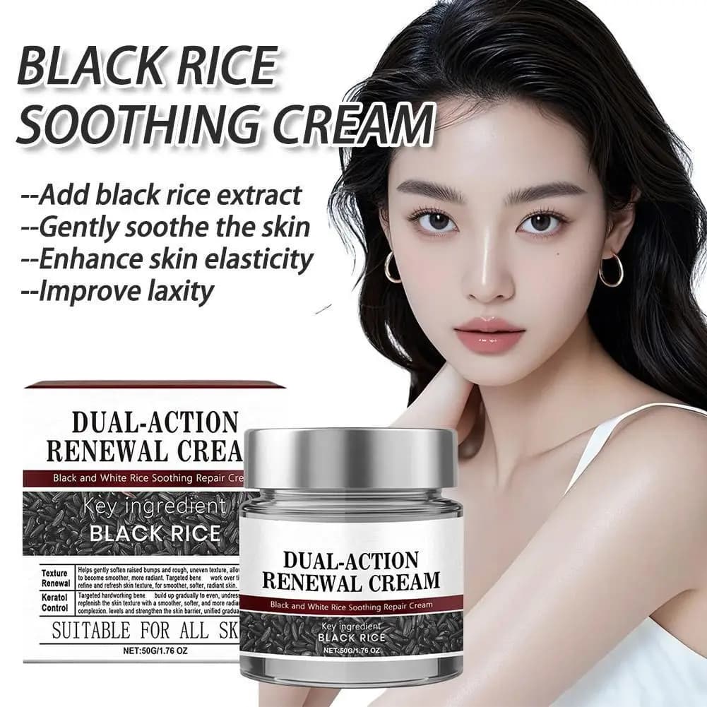 50g Dual-Action Renewal Cream Black White Rice Soothing Repair Cream Non-Greasy Hydrating Suitable For Sensitive Fragile Skin