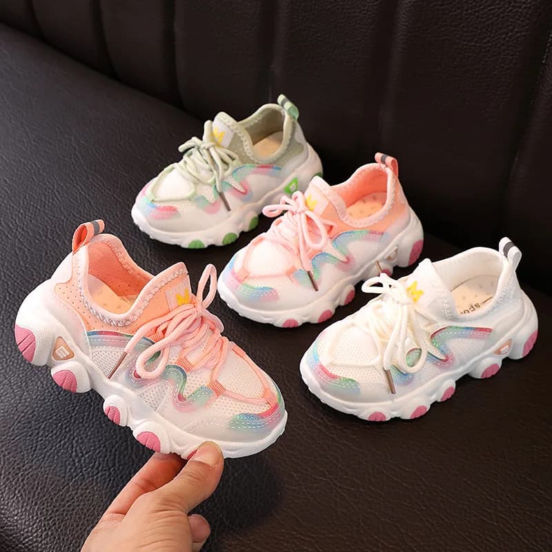 2025 Breathable Gymnastics Shoes for Kids Elastic Fabric Running Shoes for Kids Fashionable Sports Gymnastics Shoes for Girls of the school pink