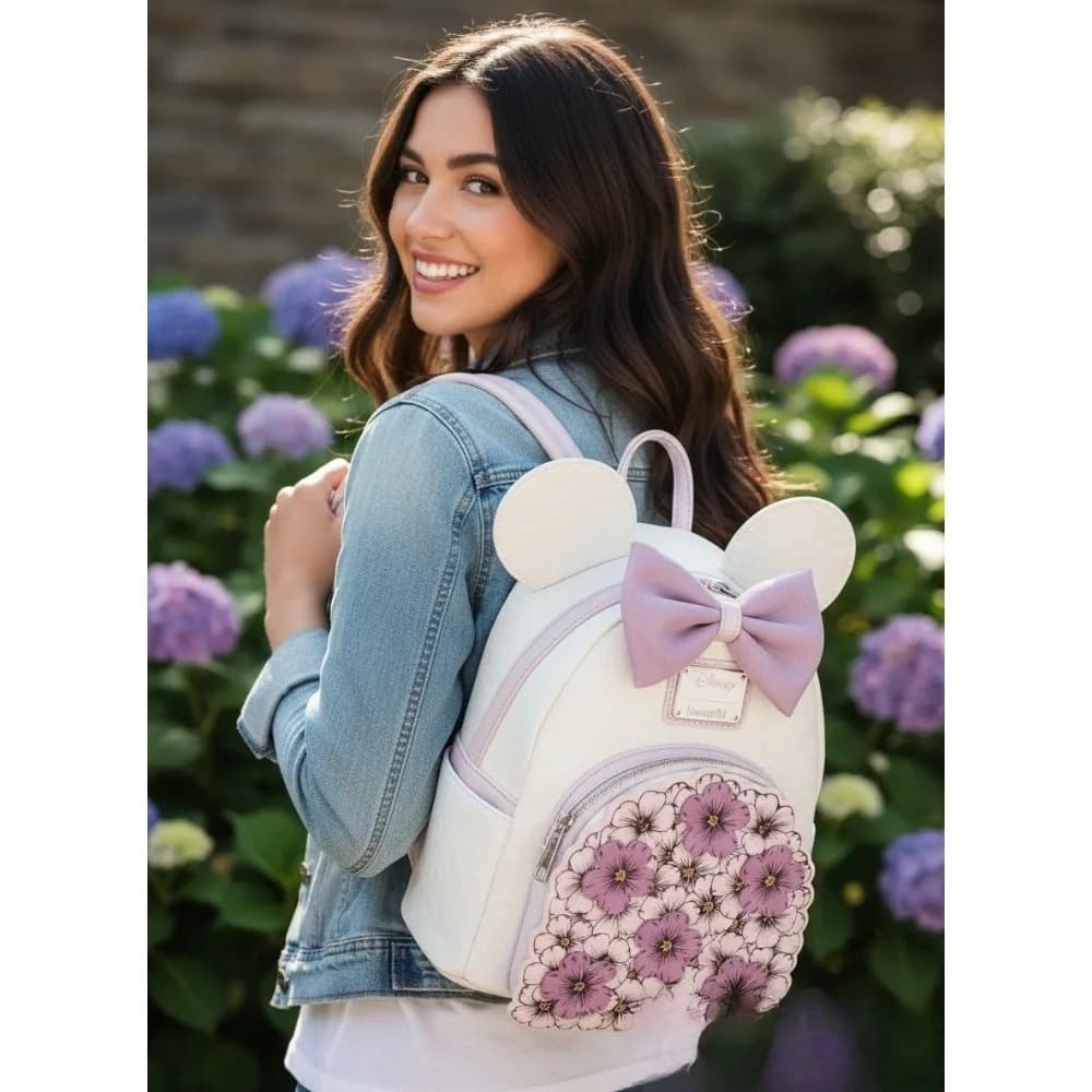 Mini Floral Backpack of Mickey Mouse and Minne Cartoon Backpack Design Mini Free Time Backpack Gift