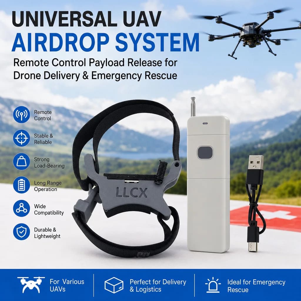 Sistema universale UAV Airdrop - Rilascio del carico utile con telecomando per il salvataggio di emergenza della consegna dei droni